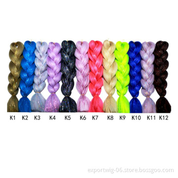 Extension Braiding Hair with Tinsel Hair Attachment 24 inch Shiny Synthetic Fiber Jumbo Braids Hair